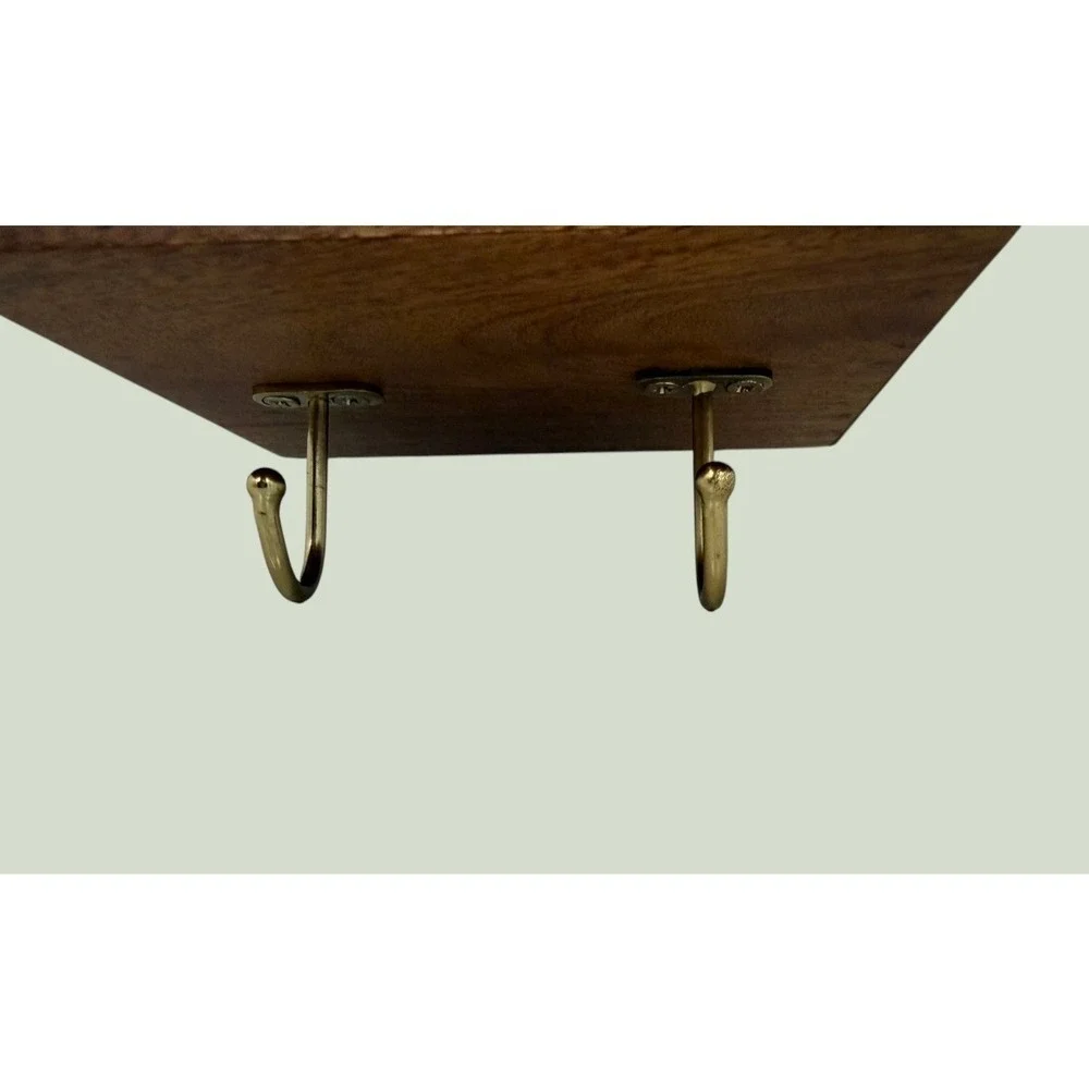 Hexagon Wood Wall Shelf with Mirror and Brass Hooks Geometric Entryway Decor
